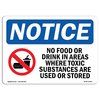 Signmission Safety Sign, OSHA Notice, 10" Height, No Food Or Drink In Areas Where Sign With Symbol, Landscape OS-NS-D-1014-L-14592